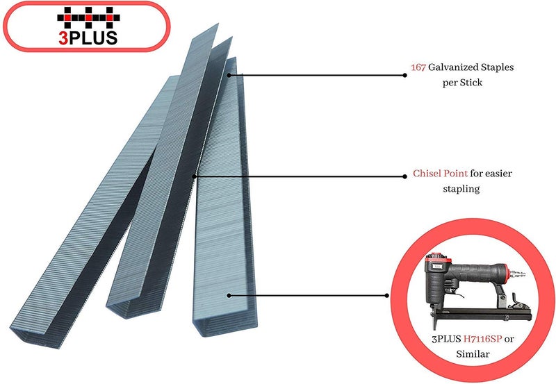 3PLUS 71/16 22 Gauge 3/8-Inch (9mm) Crown 5/8-Inch Leg Length Galvanized Fine Wire Staples, 10,000 per Box, 71 Series Staples - Image 3